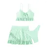 Women's Swimwear Flattering Skirt Swimsuit Stylish Three-piece Bikini Set For Women Ruffle Hem Sling Bra High Waist Cover Up Sexy Beach