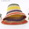 Szerokie brzegowe czapki czapki czapki 100% Raffia Rainbow Girl Sun Hat Wide Brown Cork Summer Hat odpowiednio na damski plaż