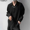 メンズカジュアルシャツのインカルトップ2024韓国スタイルの男性プリーツソリッドテクスチャデザインレジャーストリートウェアシンプルなラペル長袖ブラウス