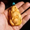 Halsband Cliff Cypress Wood Carving Bless med Safeness Ninetailed Fox of Handicraft Pieces Träfigurer Statyer Pendant Halsband