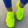 HBP Non-Merk Mode Sneakers Dames Heren Dikke Zool Veters Volwassen Atletische Trainer Demping Platform Sport Gym Wandelen Mesh Neon Groene Schoenen