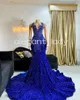 Royal Blue Sparkly Long Prom Ceremony Dresses for Black Girl 2024 Luxury Diamond Crystal Evening Birthday Gala Dress