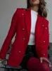 Vestes Femmes 3D Love Décoration Red Blazer Manteau Mode Chic Casual Revers Veste à manches longues 2024 Spring Lady Warm High Street Vêtements d'extérieur