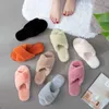 HBP Non-Brand fashion Pure color cross rabbit fur slippers fashion leopard print plush cotton slippers indoor warm non-slip plush women