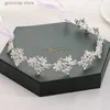 Tiaras Crystal Flower Prom Bridal Hair Band Silevery Headwear Wedding Tiara pannband Leaf Pearl Bride Headpiece For Women Hair Jewelry Y240319