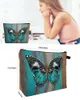 Sacs à cosmétiques Texture en bois Turquoise papillon trousse de maquillage pochette voyage essentiels femmes organisateur de toilette trousse de rangement