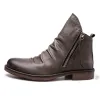 Bottes Nouvelles mode vintage British Men Chaussures en cuir décontractées Toe rond Double Zip Boots Boots printemps Automne Robage Bothsa Boots