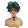 Peruker korta cosplay peruk syntetiska rakt något lockigt hår mörkgrönt för kvinnor eller män huvudskydd
