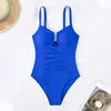 Mulheres Swimwear Mulheres Monokini Elegante V-Pescoço Maiô De Uma Peça Para Beachwear Plissado Com Tecido De Secagem Rápida Cor Sólida