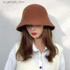 Wide Brim Hats Bucket Hats 2020 New Fashion Solid Wool Bucket Hat Women Autumn Winter Fisherman Hat Vintage Knitting Wool Basin Cap Present Y240319