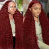 250 Density 30 40 Inch 99J Burgundy Deep Wave 13x4 Lace Front Human Hair Wig 13x6 Lace Frontal Red Curly Wigs Remy for Women