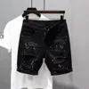 Summer Luxury Kpop Mens Y2k Streetwear Ripped Jeans Trendy Doting Ink Designer Estruerad Casual Boyfriend Black Denim Shorts 240319