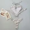 Kvinnors badkläder Sexig V-ringning Bikini Swimsuit Sparkling Tassel Set med höga midjor Briefs paljetter Wrap kjol 3 Piece For Beach