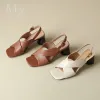 Sandaler High Heel Women Sandaler Elegant Fashion Women Sandaler Gladiator Retro Typ Summer Autumn Lady äkta läder LX3