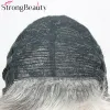 Perruques Strong Beauty Court Gris Avec Perruque Noire Deux Tons Perruques Pour Femmes Frange À Balayage Latéral Cheveux Synthétiques