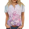 Women's T Shirts 2024 Summer Print Blouse Casual V-Neck Button Pocket T-Shirt Fashion Simple Floral Pattern Short Sleeve Tops Mujer