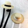 Summer Women Beach Raffia Black White Ribbon Hat Bow Temperament Flat Cap Straw Hats Seaside 240311