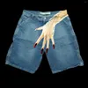 Shorts masculinos harajuku hip hop y2k calças impressão gráfica retro azul baggy denim ginásio gótico moletom basquete