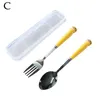 Dinnerware Sets Cutlery Cartoon Spoon Fork Chopsticks Portable Lunch Supplies Stainless Tableware Kitchen Travel Ste J9a2