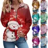 Hoodies للسيدات نساء سحاب هوديي أزياء عيد الميلاد ثلاثية الأبعاد في الخريف خريج خمر شحمة قمم طويلة الأكمام الطويلة