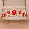 Tiaras Ailibride Tiara Queen Crown Hair Hair Jewelry Red Crystal Rhinestone Tiaras and Crowns for Bridal Wedding Hair Assories Y240319