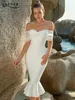 ADYCE Summer Women White Mesh Midi Midined Bandage Dress for Off Shou Shou Scegli Club Wedding Club Abito Female Vestitidos 240314