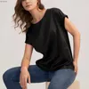 Women's T-Shirt Summer Black White Solid Satin Shirt Women Short Sleeved Loose Casual Round Neck T Shirt Short Sleeve Athletic Basic BlouseC24319