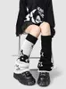 Women Socks ReddaChic Acubi Fashion Knit Leg Warmers Reversible Skull Star Crocheted Knee-long Boots Cover Dark Academia Clothes