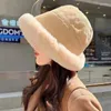 Berets Women Winter Hats Thicken Plush Lining Fisherman's Hat Fluffy Faux Fur Bucket Windproof Thermal Caps Accessories