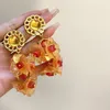 Висячие серьги AENSOA, винтажные оранжевые серьги-капли из смолы с цветком для женщин, преувеличенные кубические акриловые длинные висячие украшения для вечеринок с цветочным принтом