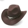 Sombreros de ala ancha Cubo Sombrero de vaquero occidental Gorra de vaquera Mezcla de lana Verano para hombres Mujeres Accesorios de cosplay Color Negro o Marrón 240319