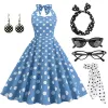 Summer Women's Dress Polka prickar klänning med örhängen halsband pannband glashandskar