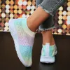 Boots Mix Color Knitting Crystal Sneakers for Women Casual Slip On Mesh Walking Shoes Woman Soft Sole Rhinestone Dance Sock Sneakers