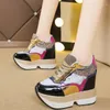 Casual Shoes Fashion White Sneakers Women's Platform Wedge Height Increasi 10 CM Thick Sole Chunky Sequins Lady Autumn PU