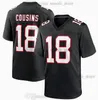 Cousue 2024 Nouveau maillot de football 18 Kirk Cousins Sports Noir Red White Game Mens Women Youth Brodemery