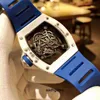 豪華なメンズメカニックウォッチリチャ腕時計ビジネスレジャーRM055オートマチックメカニカルミルRウォッチホワイトセラミックブルーテープメンズウォッチ