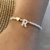 Strand Mosengkw Bracciale con perline di cristallo dal design originale Semplice lettera bianca dalla A alla Z fatta a mano con perline da donna