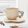 Mugs High Beauty Coffee Cup and Plate Set _ Office Home Afternure Tea Ins Wind Mug Ceramic Milk Gift