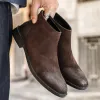 Boots New Vintage British Handmade Men Real Leather Shoes Zipper Designer Cow Suede Ankle Boots Cowboy Boots Work Chelsea Boots