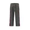 23ss Version B Family Autumn Winter New Unisex Couple Style Straight Leg High Street Black and Red Patchwork Jeans