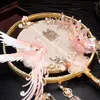 Decorative Figurines Hand Embroidery Phoenix Round Fan Long Handle Chinese Style Bridal Double-sided Finished Product Bride Holding