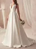 A Line Wedding Dresses Deep V Neck Sexy Sleeveless Boho Garden Bridal Gowns Open Back Sweep Train Reeption Dress For Bride Simple Robes YD