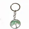 Natural Chip Stone Bead 30mm Round Tree of Life Keychains Bag Car Key Chain Pendant Nyckelringar