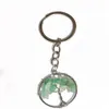 Natural Chip Stone Bead 30mm Round Tree of Life Keychains Bag Car Key Chain Pendant Key Rings