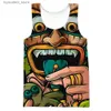 Men's Tank Tops HX Fashion Men Tank Tops Hawaii Boho Ethnic Tribal Lady Mask 3D Printed Vest Casual Pullover Tops Men Clothing S-5XL L240319