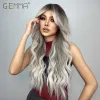 Perücken Synthetische braune graue blonde Ombre lange gewellte Perücke mit Pony lockige Cosplay-Naturhaarperücke für schwarze Frauen hitzebeständige Faser