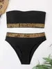 Kvinnors badkläder sexig bandeau hög midja bikini 2023 kvinnors triangel badkläder sömnadsdetaljer badkläder förkläde badkläder solid strand kostym j240319