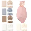 Filtar 3st Baby Swaddle Filt med Born Hat Bowknot pannband som tar emot wrap bow pannband för spädbarnspojke