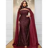 Grande taille luxueuse sans bretelles Cape mariage brillant longue robe de soirée 5XL6XL grande taille Banquet festif robe de bal à paillettes pour les femmes 240319