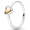 Кольца кластера, оригинальное серебро 925 пробы, блестящее куполообразное золотое сердце, ожерелье, серьги, кольцо для женщин, европейские модные украшения